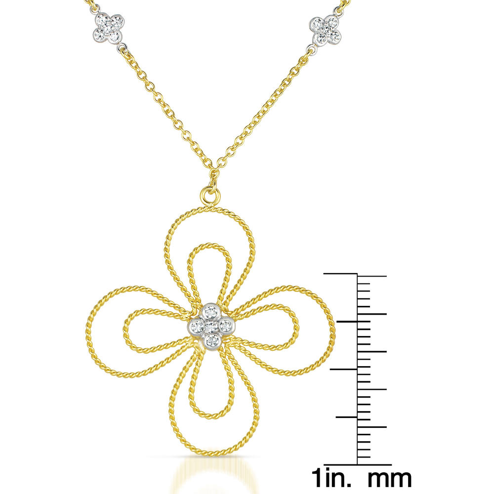 Cubic Zirconia (.925) Sterling Silver Gold Plated Flower Necklace