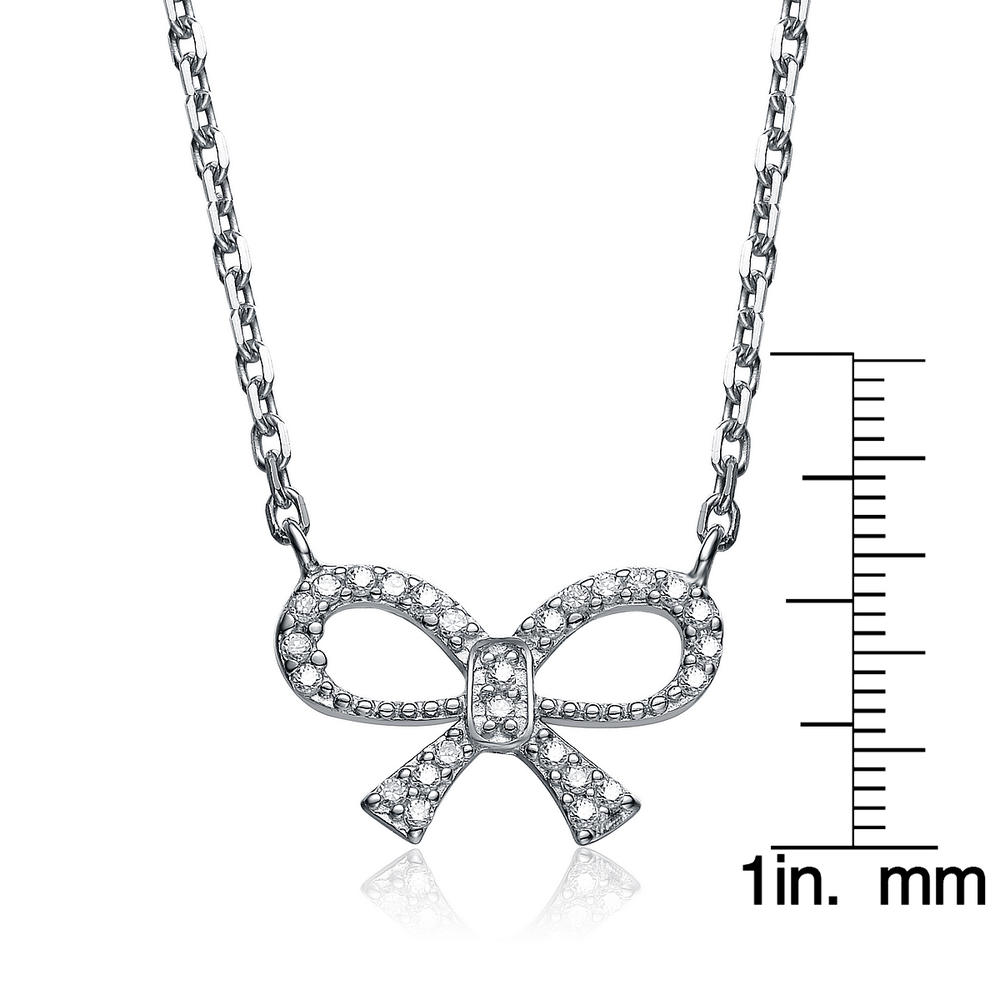 Cubic Zirconia (.925) Sterling Silver Bow Shape Micro Pave Pendant