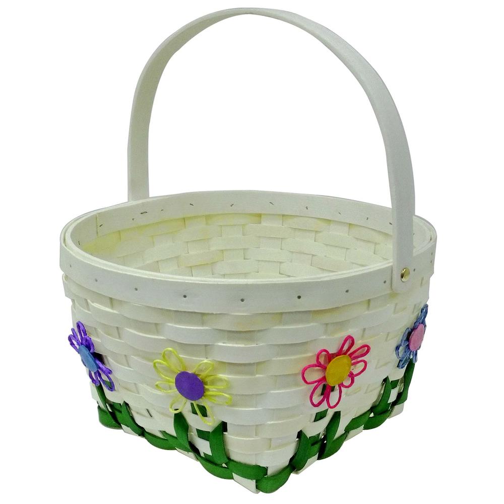 Extra Large Easter Basket Huge White Wooden Round Paper Flower Spring