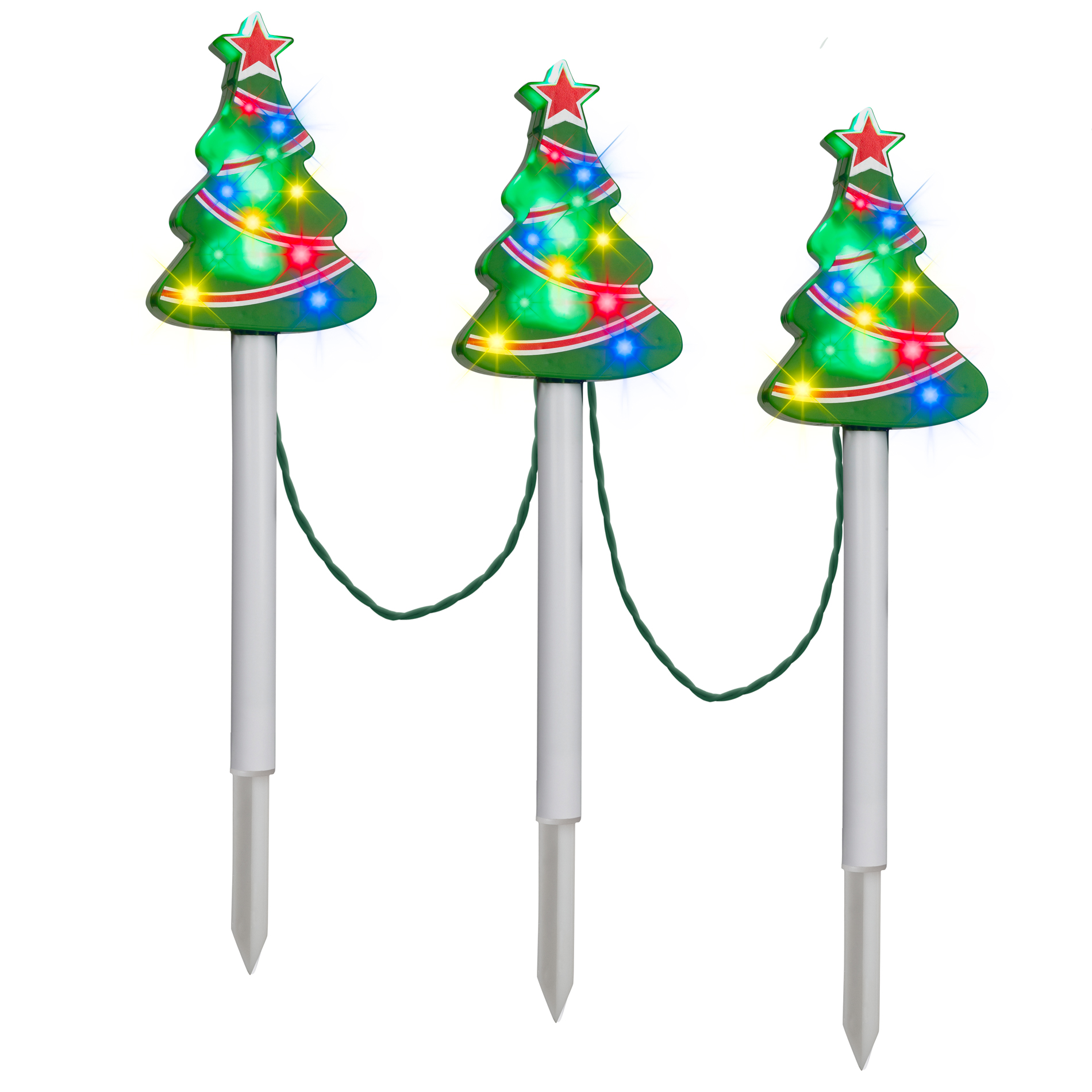 Gemmy Light Show Sparkle Christmas Tree Pathway Stakes Set of 3 Shop