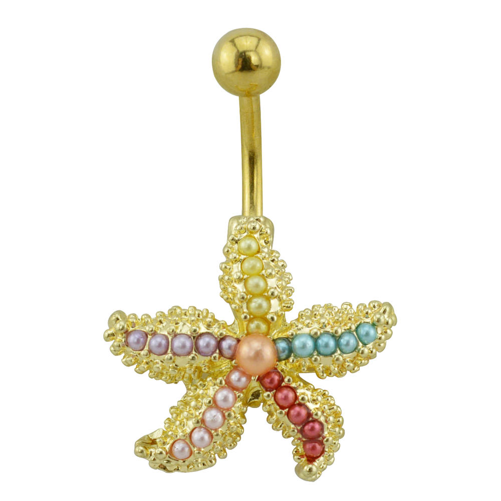 Gold Anodized Star Fish Belly Ring