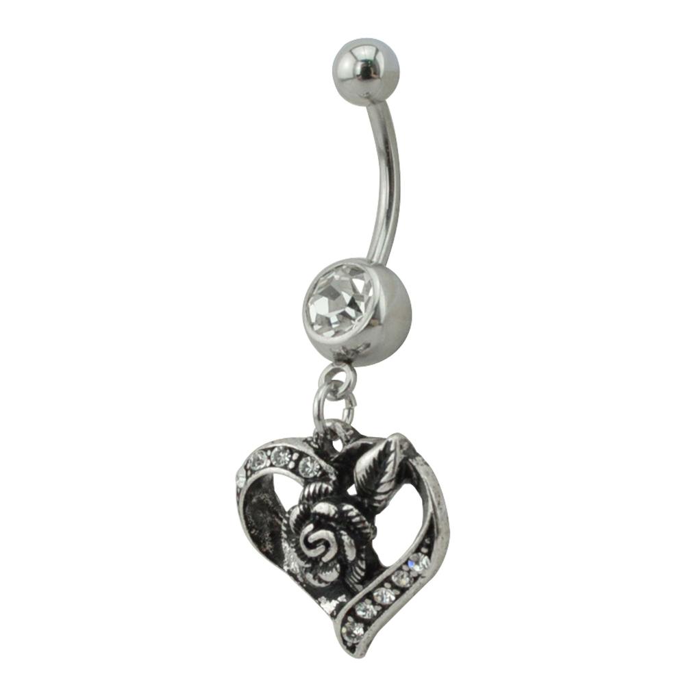 Silver Heart and Rose Belly Ring