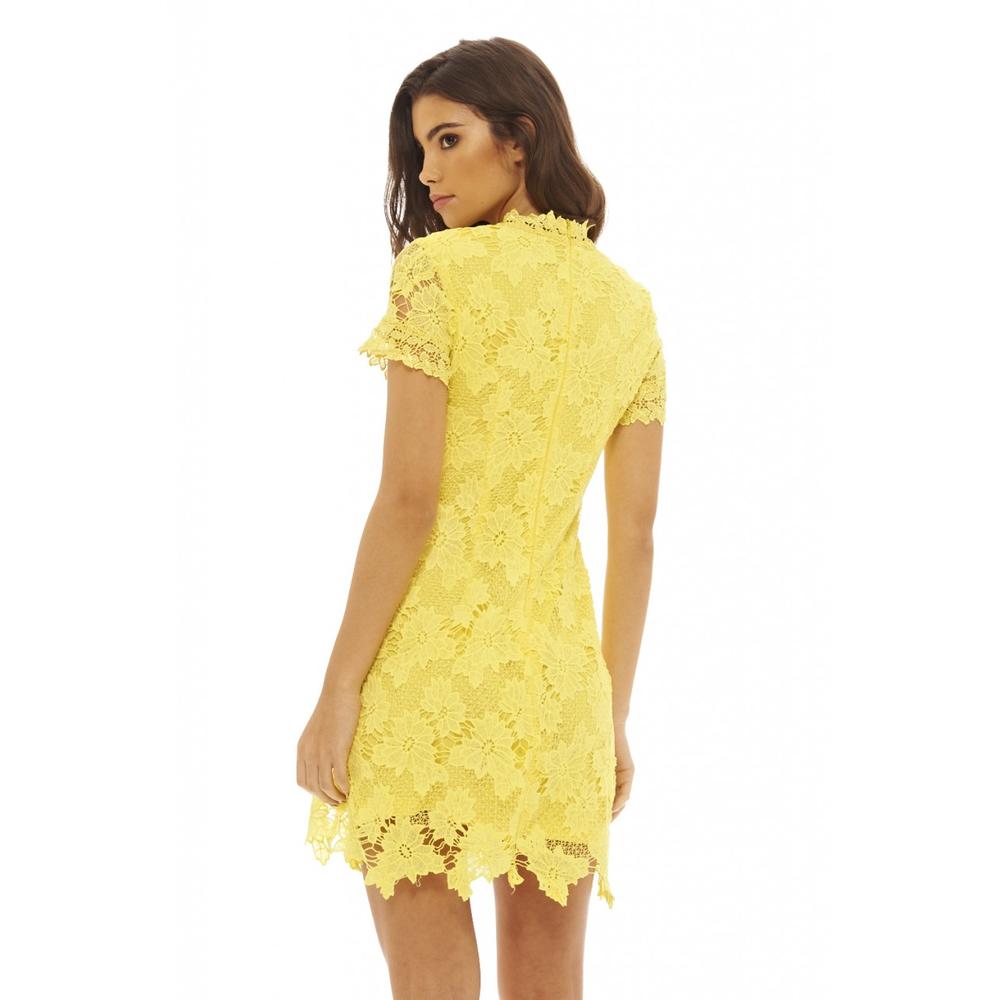 AX Paris Women's High Necked Lace   Yellow Dress - Online Exclusive