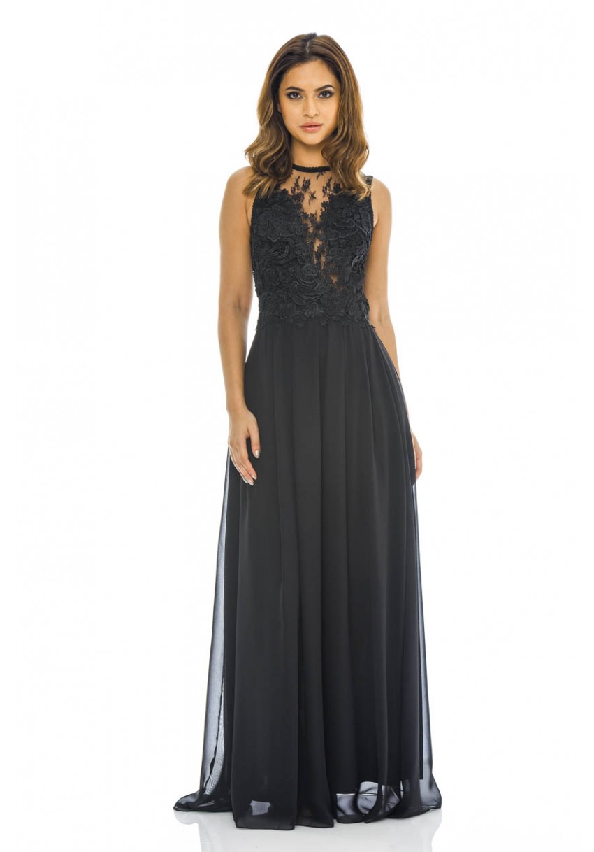 AX Paris Women's Sleeveless Mesh and Lace Gown Online Exclusive