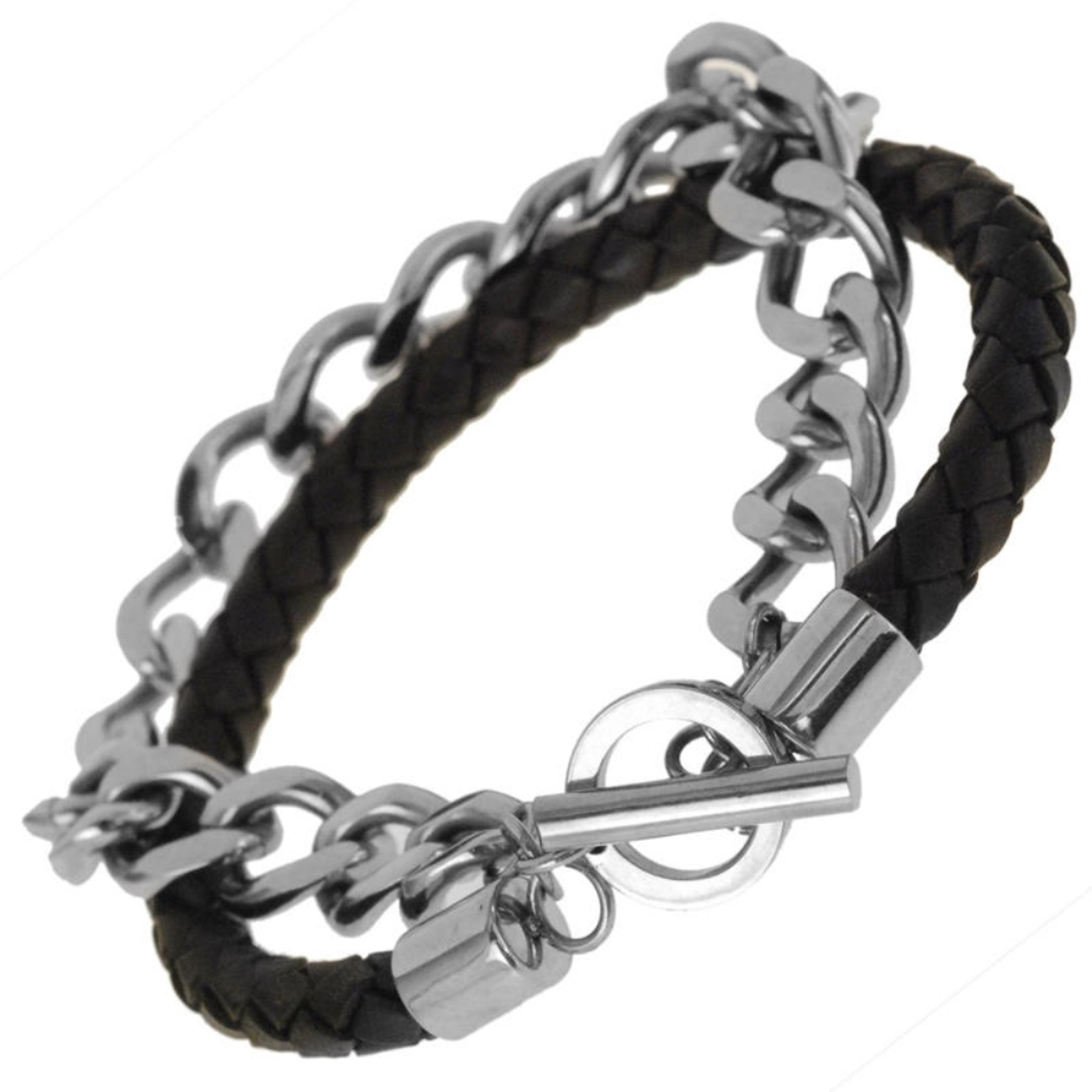 Men's Stainless Steel and Leather Wrap Bracelet