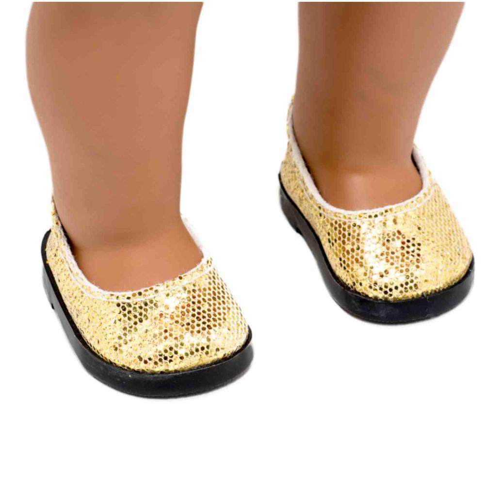 The Queen's Treasures 18" Doll Shoes Clothing Accessory for American Girl&#174;, High Quality Gold Glitter Slip on & Shoe Box