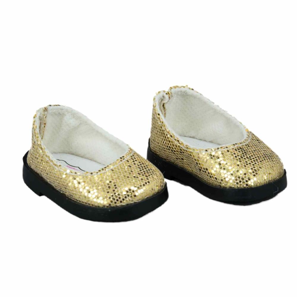 The Queen's Treasures 18" Doll Shoes Clothing Accessory for American Girl&#174;, High Quality Gold Glitter Slip on & Shoe Box