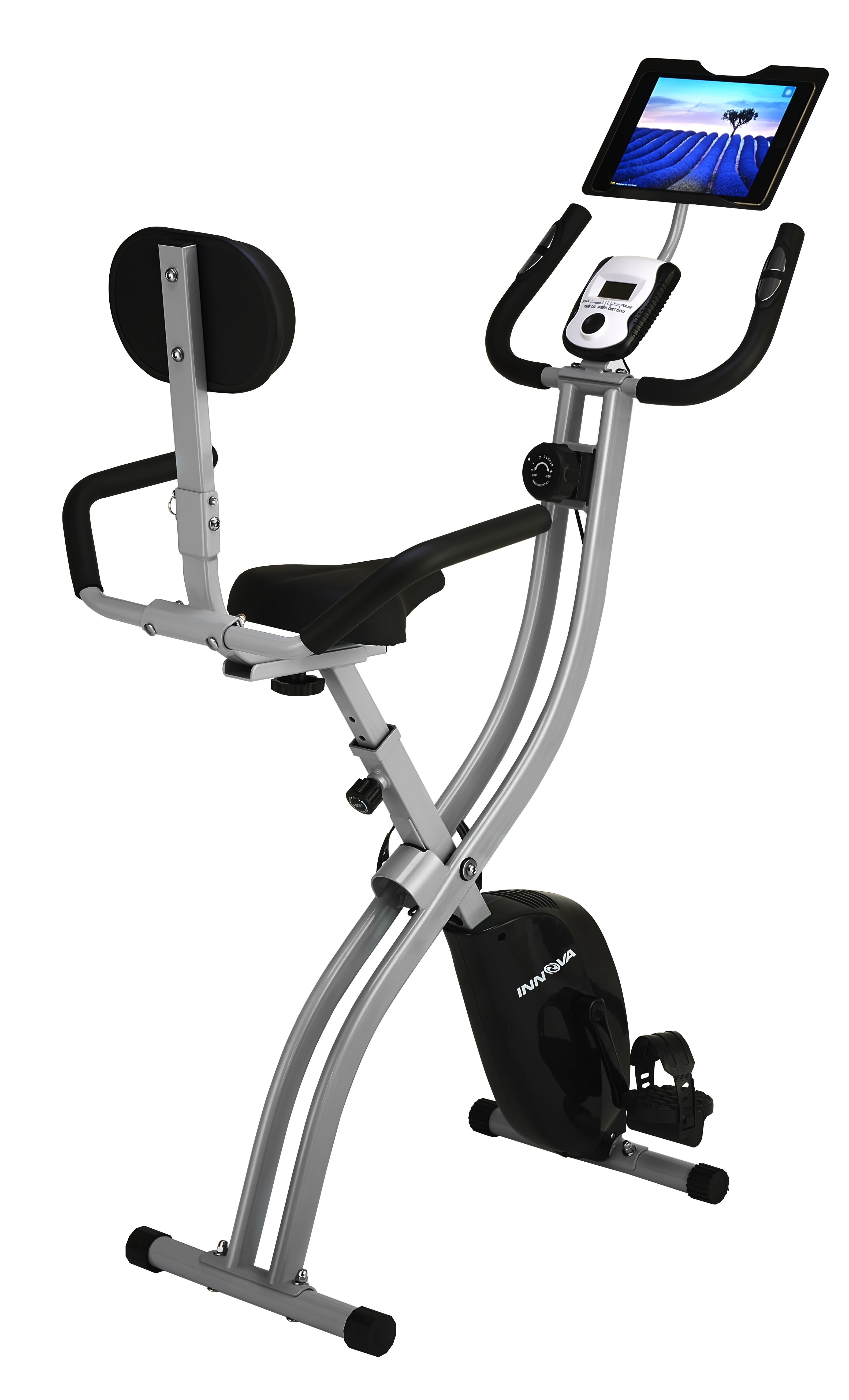 Innova Fitness XBR450 Folding Upright Bike with Backrest and iPad / Android Tablet Holder