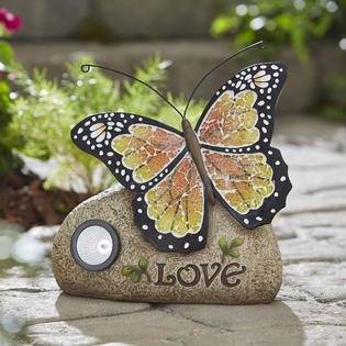 Cats Statue With Solar Butterfly Garden Ornaments Outdoor