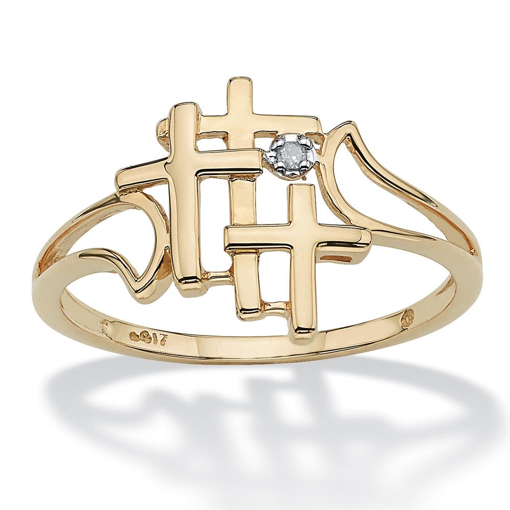 Triple Cross and Diamond Accent Ring in 10k Gold