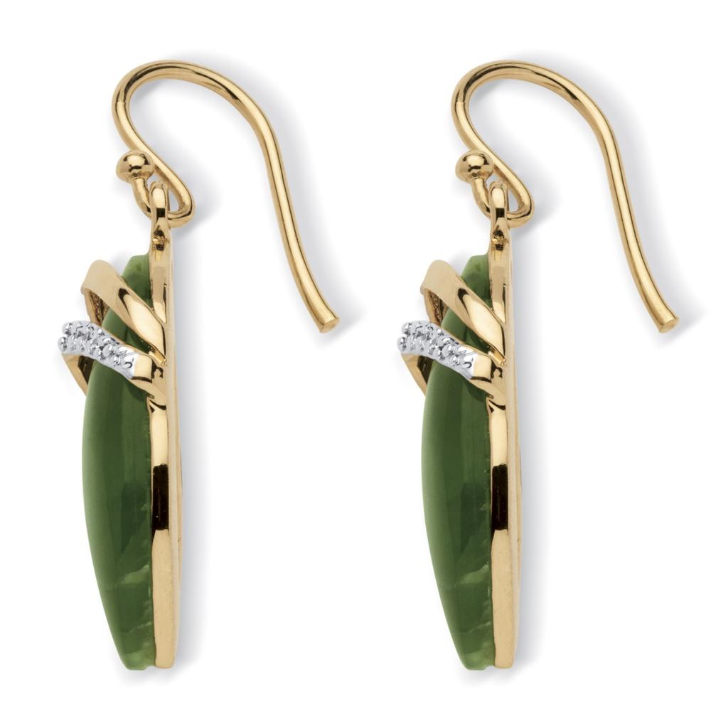 Marquise-Shaped Jade Cabochon Drop Earrings with Cubic Zirconia Accents 18k Gold-Plated