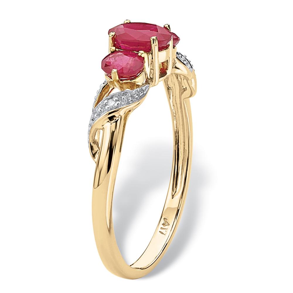 1 TCW Oval-Cut Ruby and Diamond Accent Three Stone Ring in 10k Gold