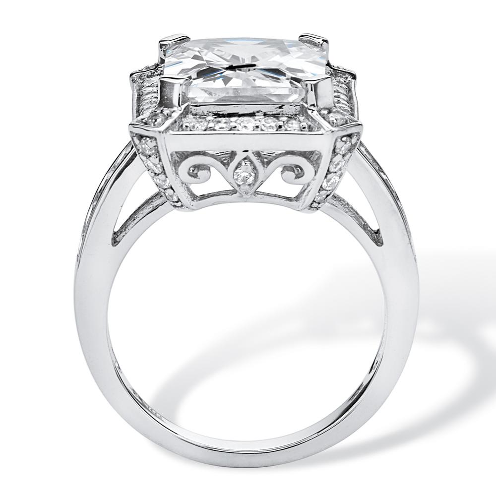 5.52 TCW Emerald-Cut Cubic Zirconia Halo Ring in Platinum over Sterling Silver