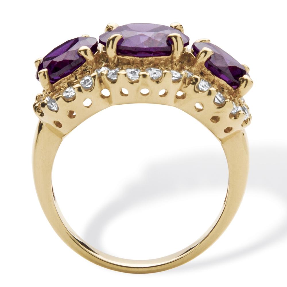 6.74 TCW 3-Stone Round Purple Cubic Zirconia Ring 18k Gold-Plated