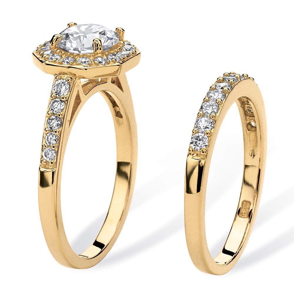 2.36 TCW Round Cubic Zirconia Octagon Halo Two-Piece Bridal Ring Set