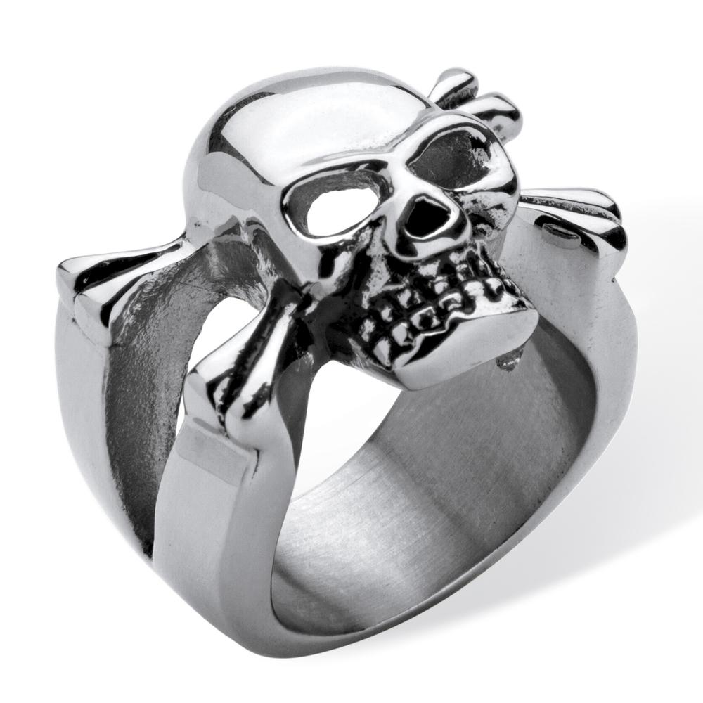 PalmBeach Jewelry Men's Skull and Crossbones Ring in Stainless Steel