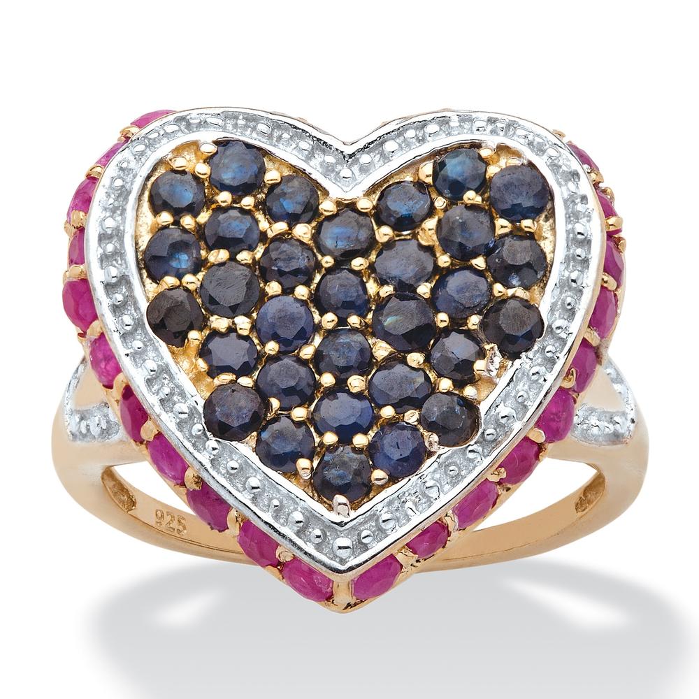 2.76 TCW Genuine Ruby and Sapphire Heart-Shaped Ring 14k Gold over Sterling Silver
