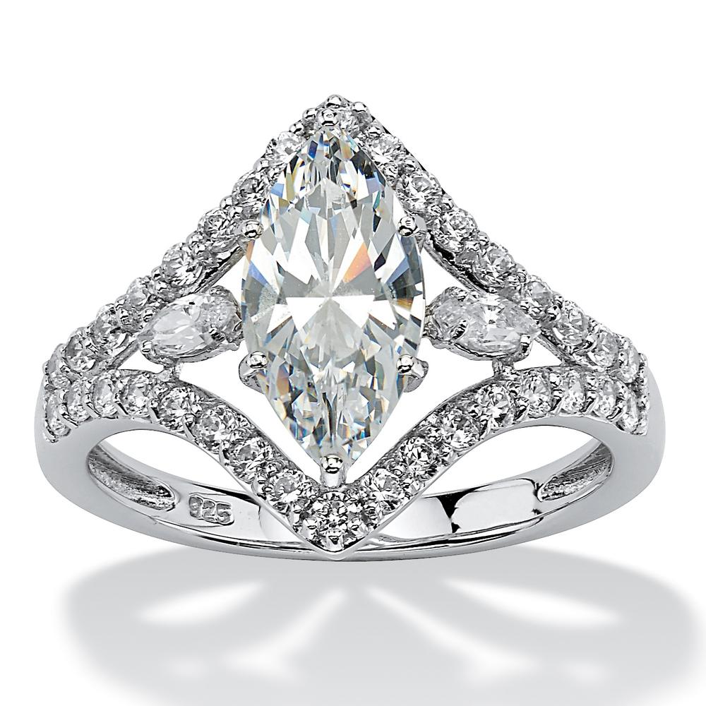 2.71 TCW Marquise-Cut Cubic Zirconia Bridal Engagement Ring in Platinum over Sterling Silver