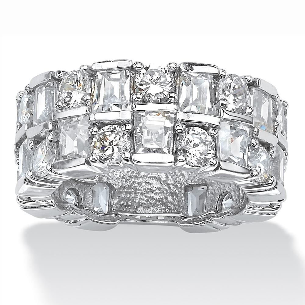 7.65 TCW Round and Baguette Cubic Zirconia Eternity Channel Ring in Platinum over Sterling Silver