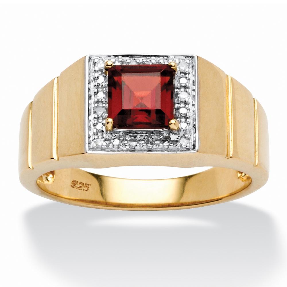 Men's 1.30 TCW Genuine Square-Cut Garnet and Diamond Accent Ring in 18k Gold over Sterling Silver