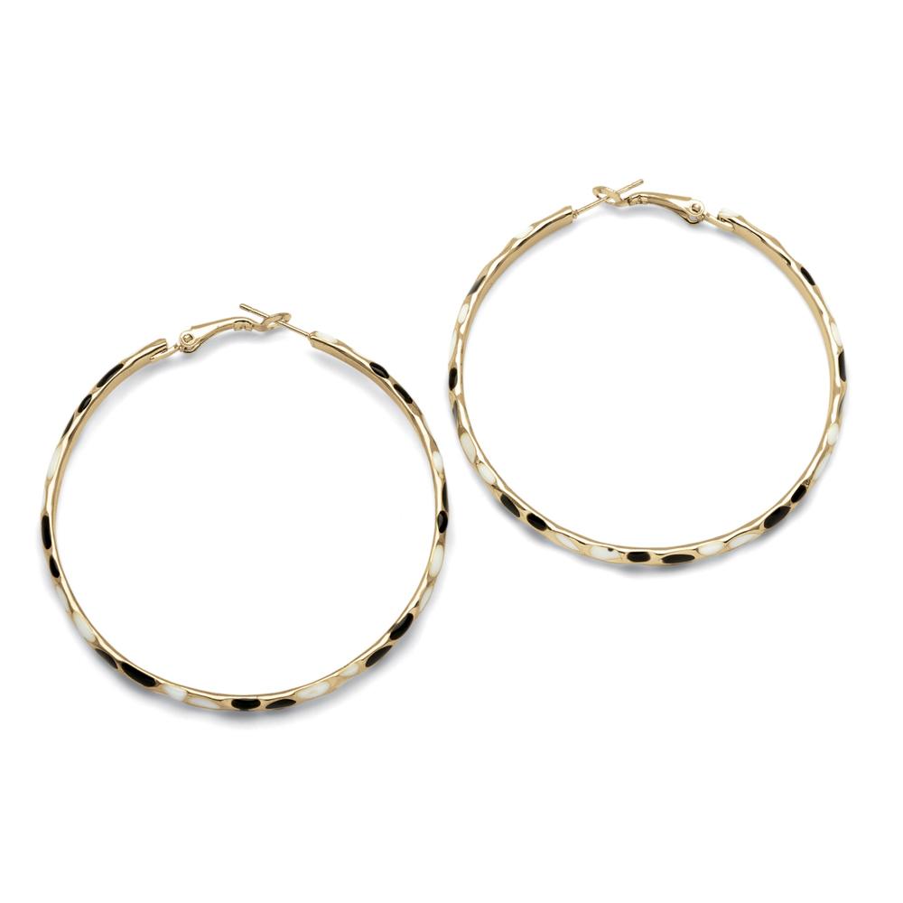 Black and White Enamel Spotted Hoop Earrings in Yellow Gold Tone