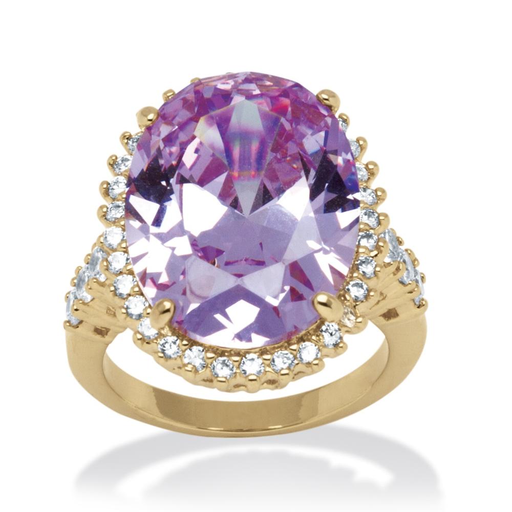 19.92 TCW Lavender Oval-Cut Cubic Zirconia Cocktail Ring 14k Gold-Plated