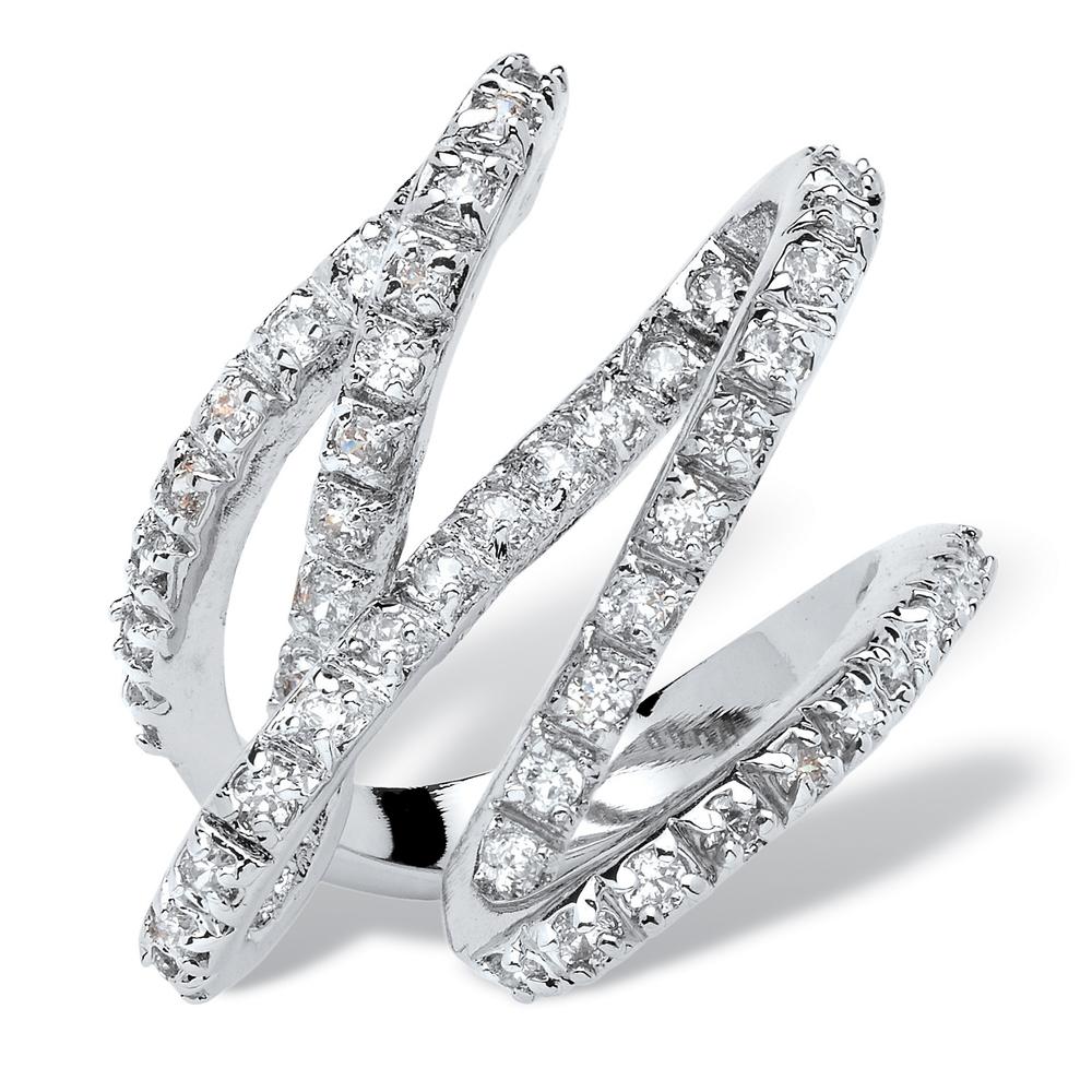 1.35 TCW Round Cubic Zirconia Freeform Ribbon Cocktail Ring in Silvertone