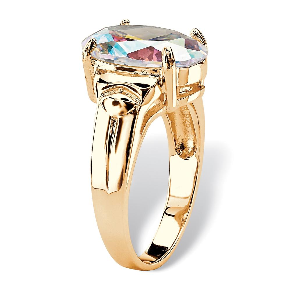 PalmBeach Jewelry 5.81 TCW Oval Aurora Borealis Cubic Zirconia Cocktail Ring 14k Gold-Plated