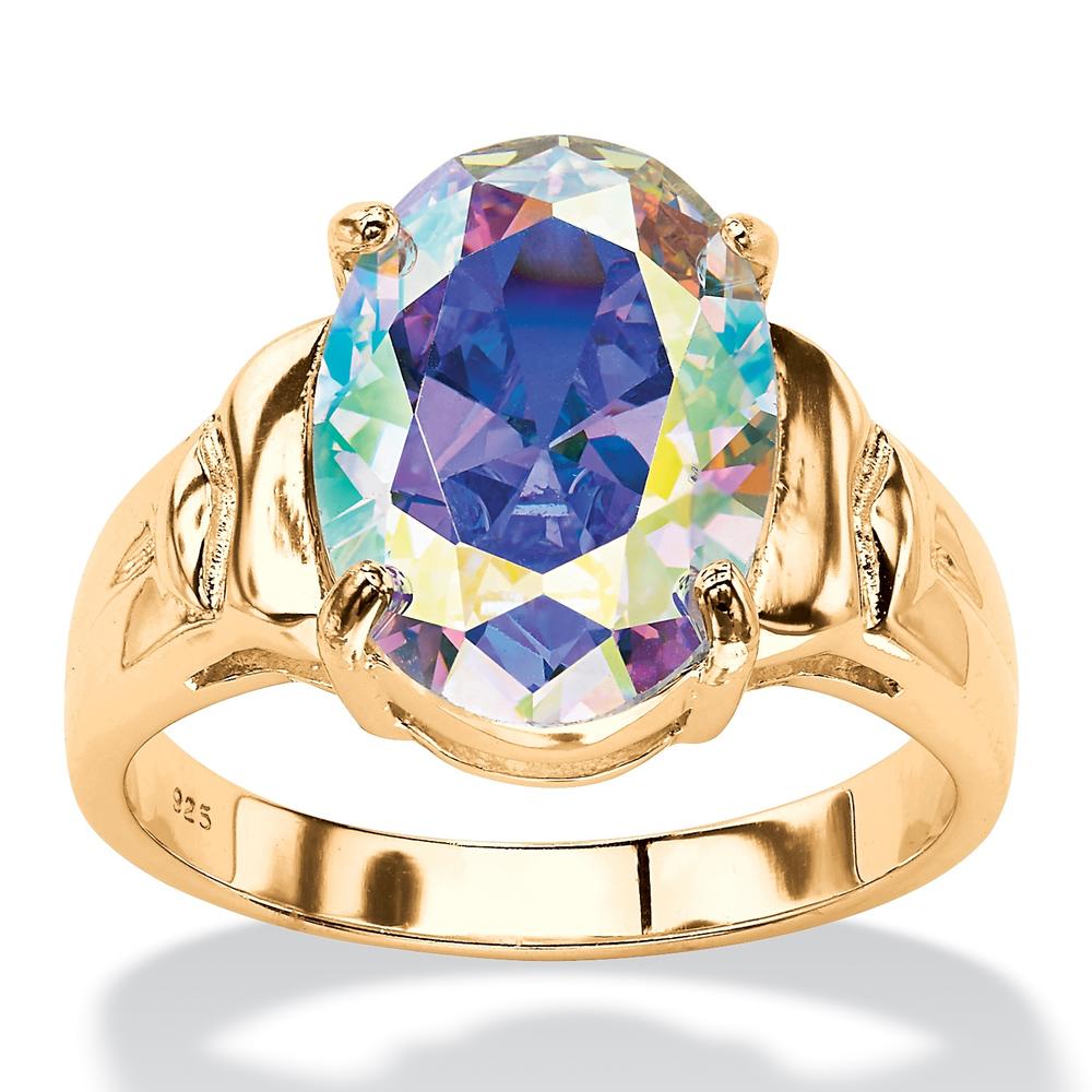 PalmBeach Jewelry 5.81 TCW Oval Aurora Borealis Cubic Zirconia Cocktail Ring 14k Gold-Plated
