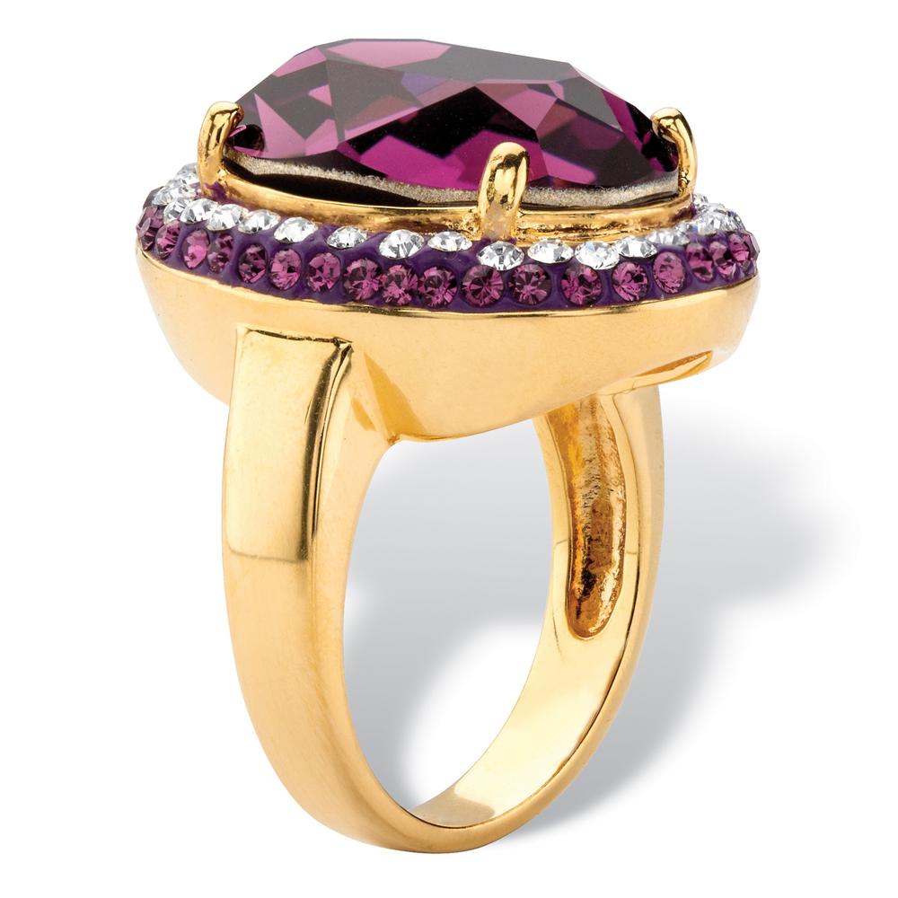 PalmBeach Jewelry Oval-Cut Amethyst Purple Crystal Halo Ring with White Crystal Accents MADE WITH SWAROVSKI ELEMENTS 18k Gold-Plated