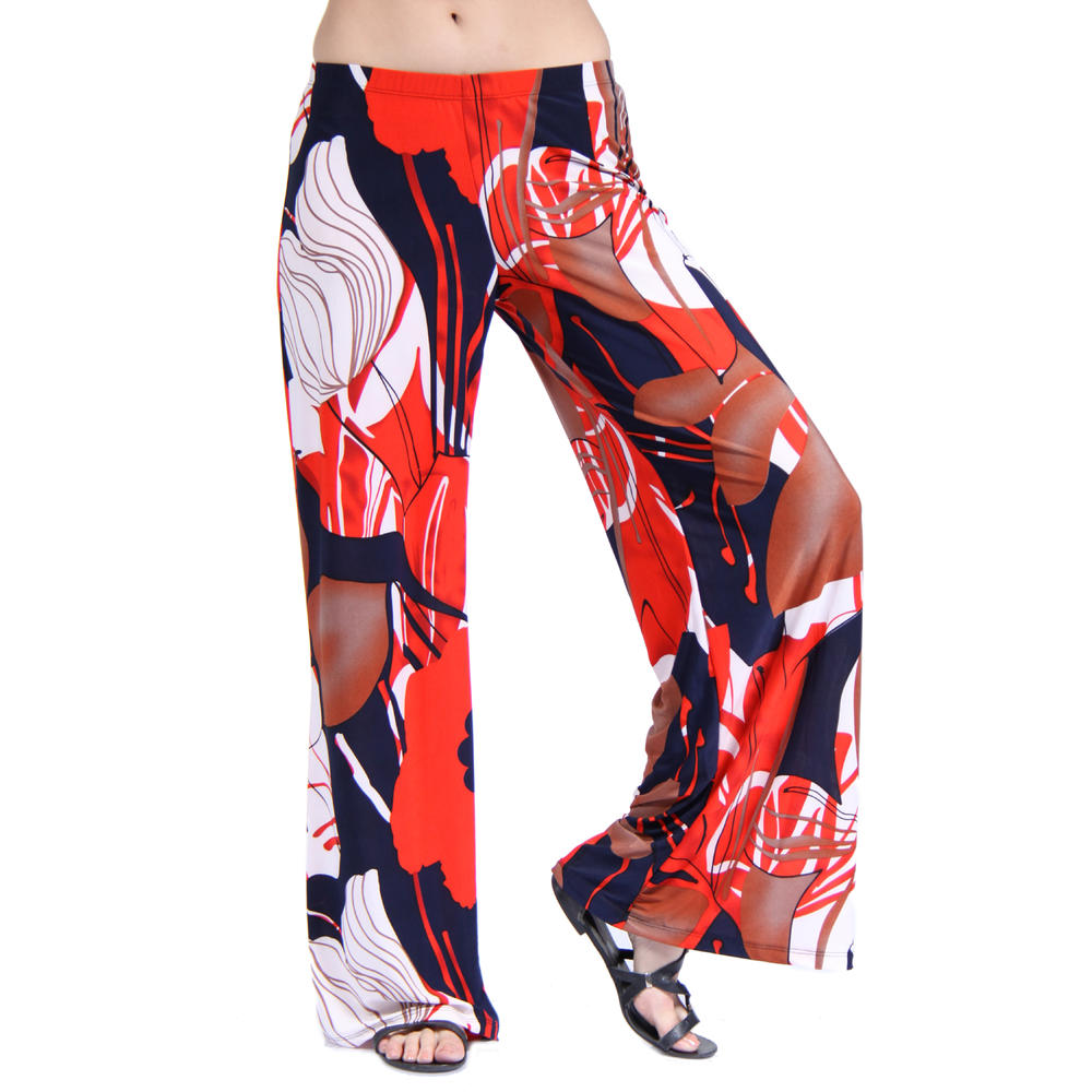 24&#47;7 Comfort Apparel Women's Abstract Floral Print Palazzo Wide-leg Pants