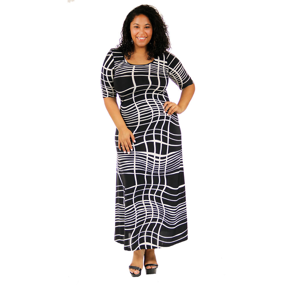 24&#47;7 Comfort Apparel Women's Plus-Size Abstract Printed 3/4 Sleeve Maxi Dress