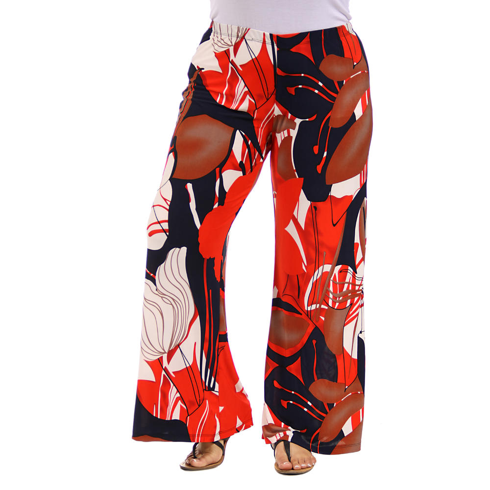 24&#47;7 Comfort Apparel Women's Plus-Size Abstract Floral Print Palazzo Pants