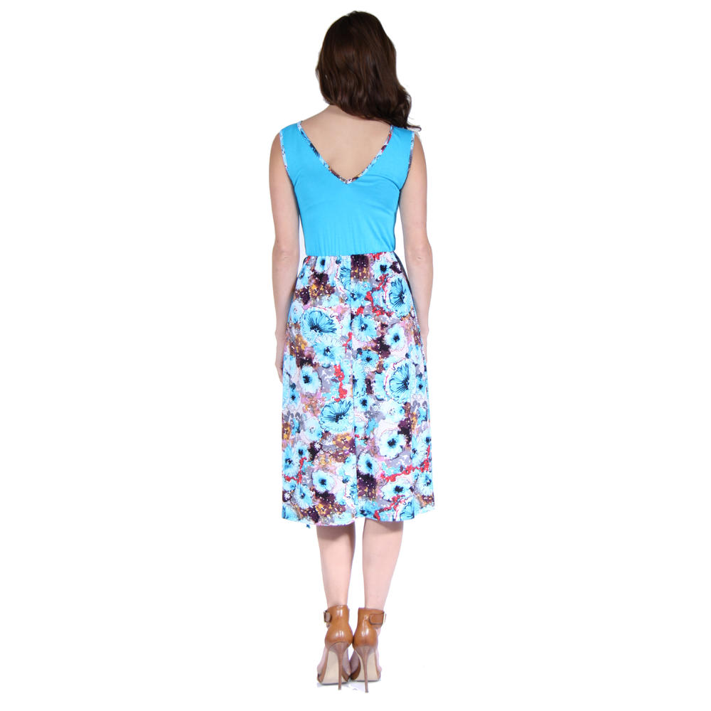 24&#47;7 Comfort Apparel Women's Turquoise Floral Printed Dress