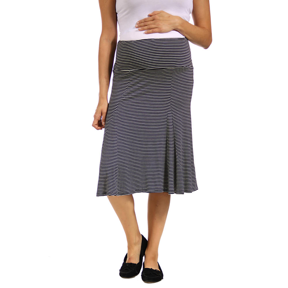 24&#47;7 Comfort Apparel Women's Maternity Striped Calf-Length Skirt
