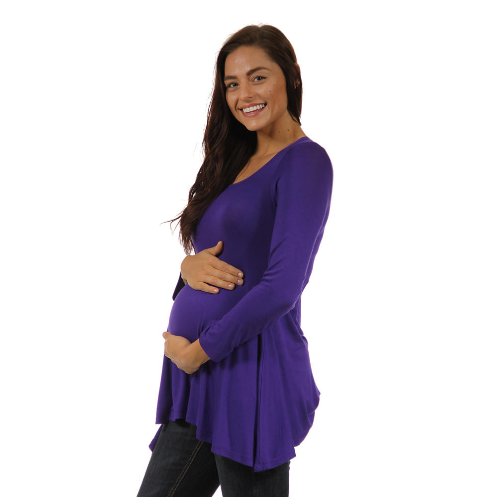 24&#47;7 Comfort Apparel Women's Long-sleeve Scoop Neck Maternity Tunic Top