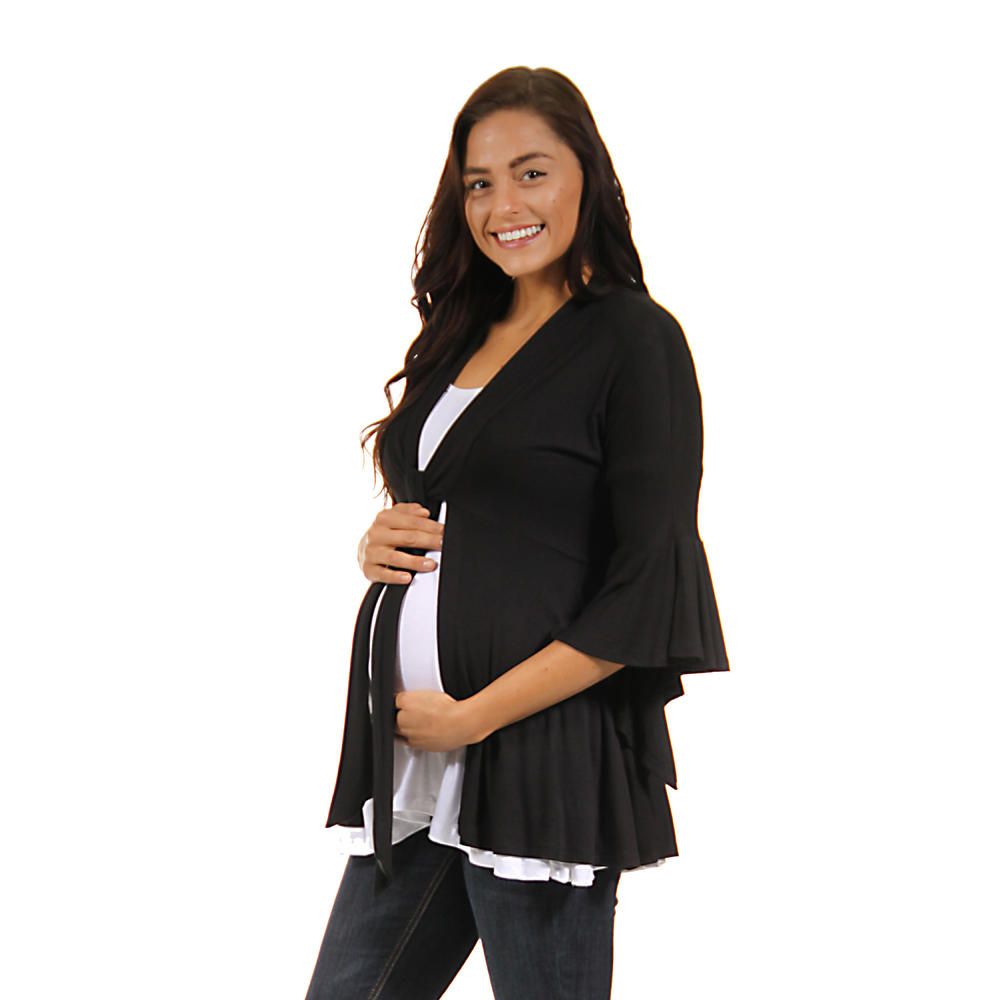 24&#47;7 Comfort Apparel Maternity 3/4 Bell Sleeve Shrug With Front Tie
