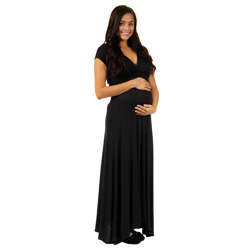 24&#47;7 Comfort Apparel Women's Faux Wrap Maxi Maternity Dress