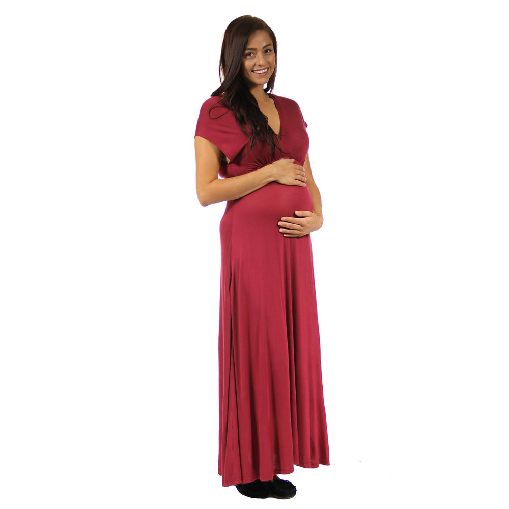 24&#47;7 Comfort Apparel Women's Faux Wrap Maxi Maternity Dress