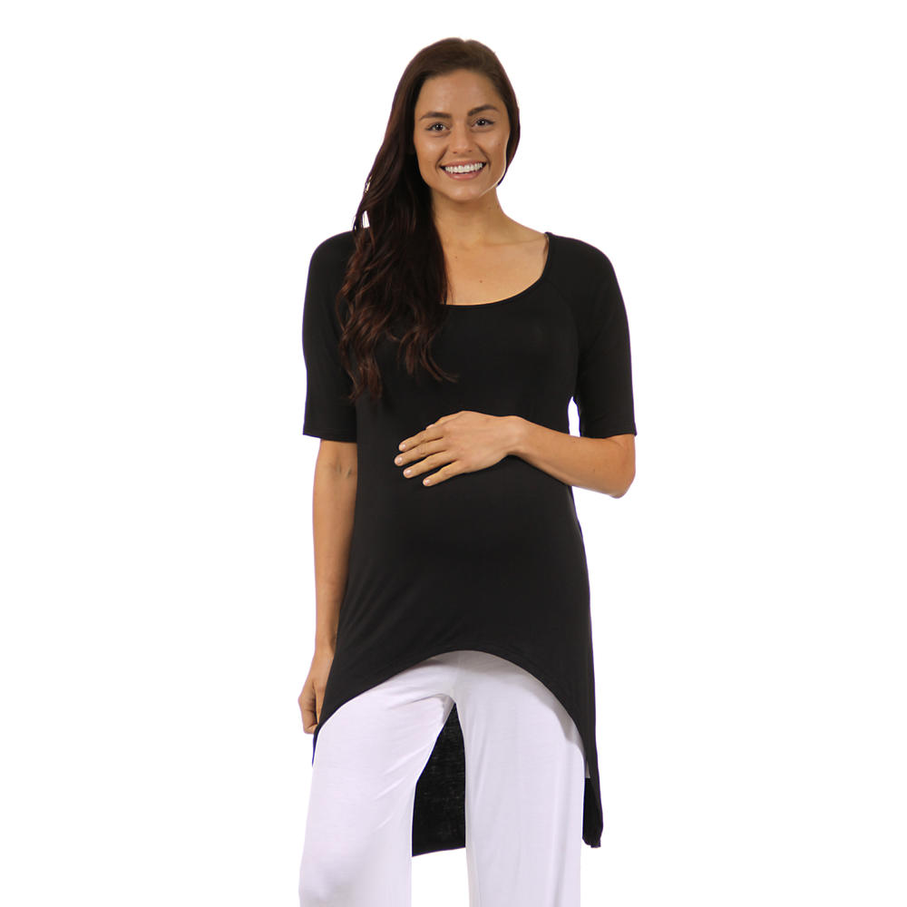 24&#47;7 Comfort Apparel Women's High-Low 3/4 Sleeve Extra Long Maternity Tunic Top