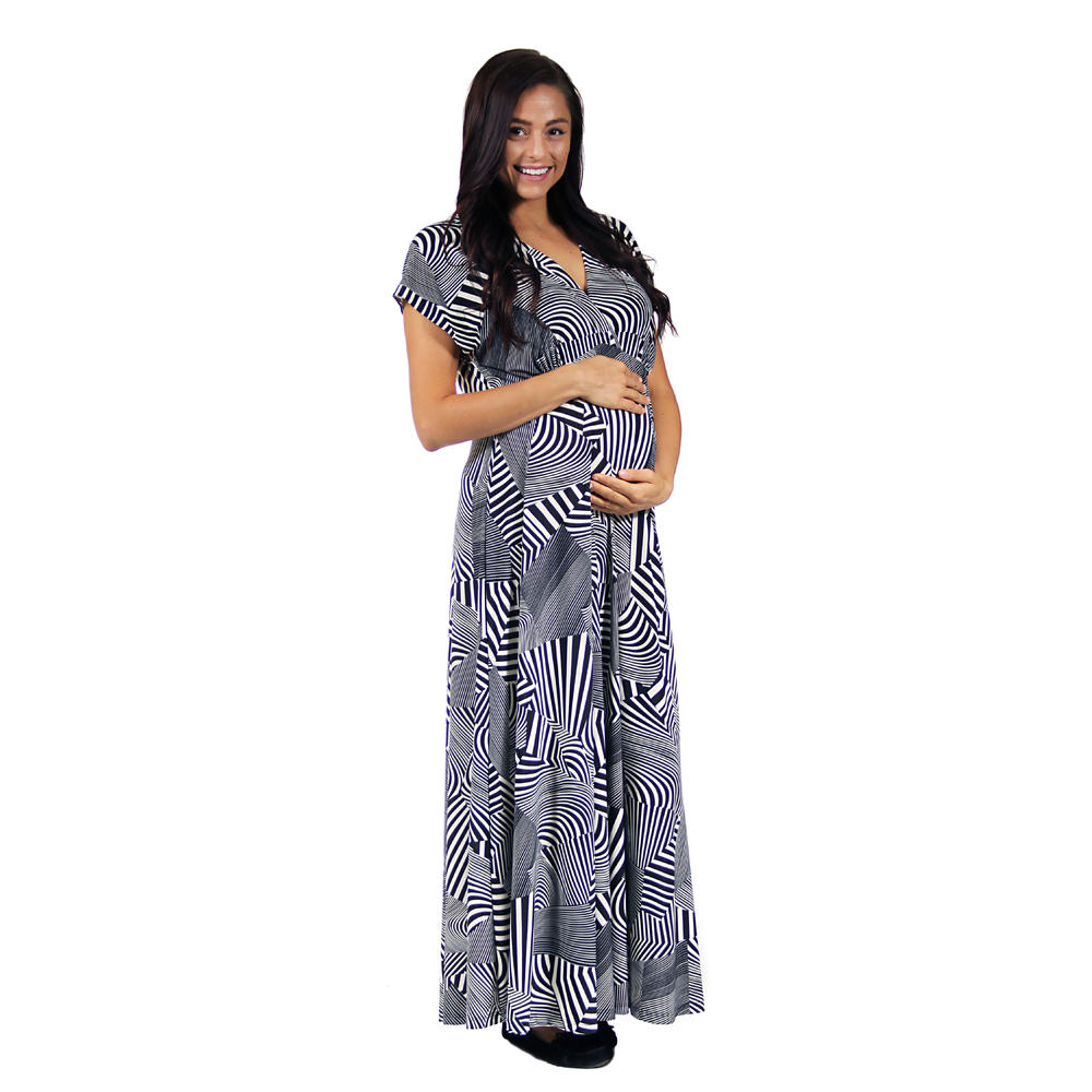 24&#47;7 Comfort Apparel Women's Maternity Black and White Abstract Wrap Dress