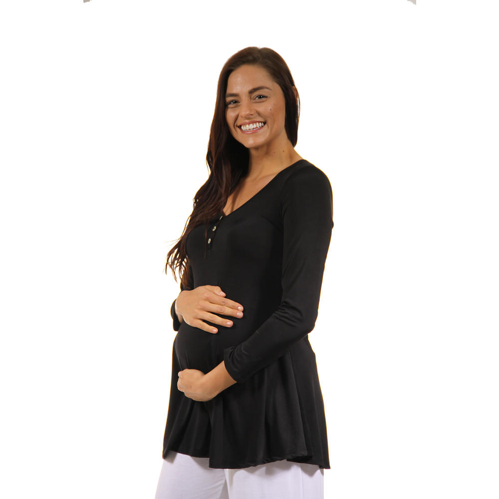 24&#47;7 Comfort Apparel Women's Long Sleeve Three Button Maternity Henley Tunic Top
