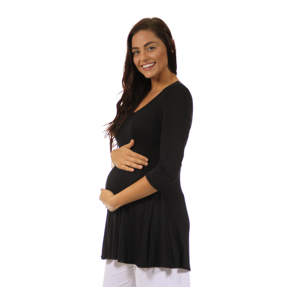 24&#47;7 Comfort Apparel Women's 3/4 Maternity Sleeve V-neck Tunic