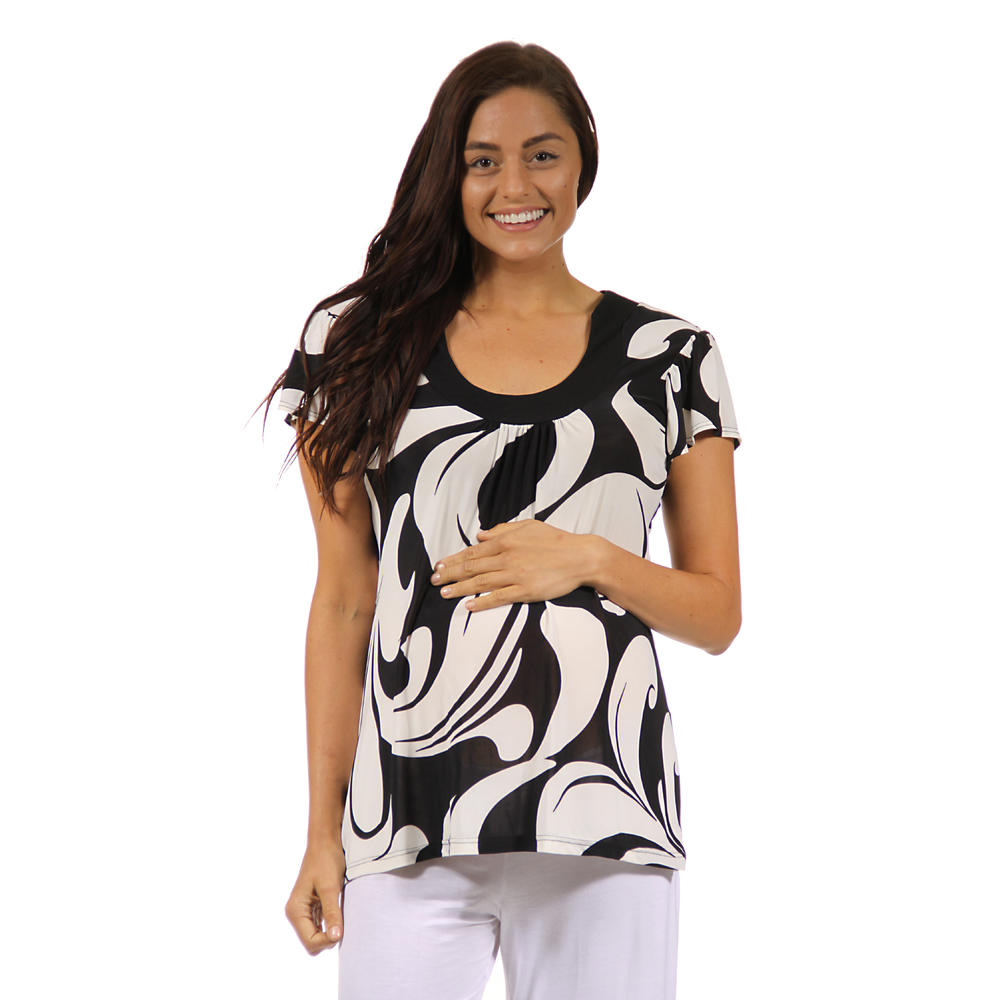 Women's Black&White Printed Maternity Scoop-Neck Tunic