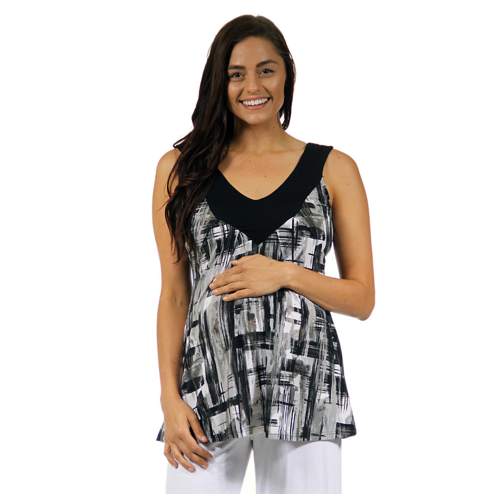 24&#47;7 Comfort Apparel Women's Maternity Black and White Abstract Tank Top