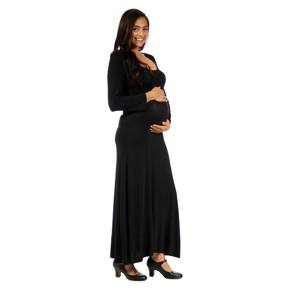 24&#47;7 Comfort Apparel Women's Maternity Long Sleeve Scoop Neck Maxi