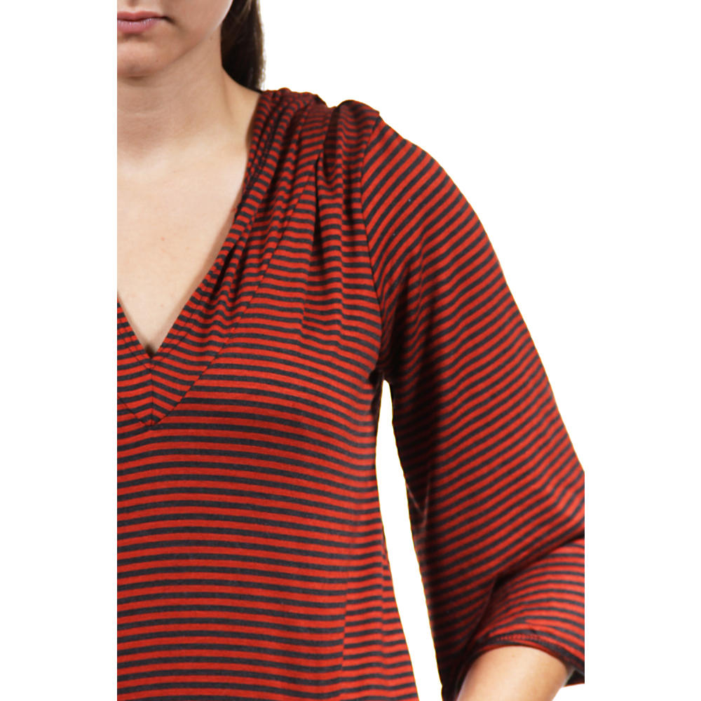 24&#47;7 Comfort Apparel Women's 3/4 Sleeve Red Stripped Hoodie Top