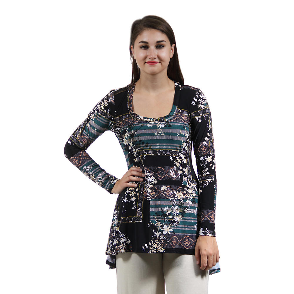 24&#47;7 Comfort Apparel Women's Autumn Floral Printed Tunic