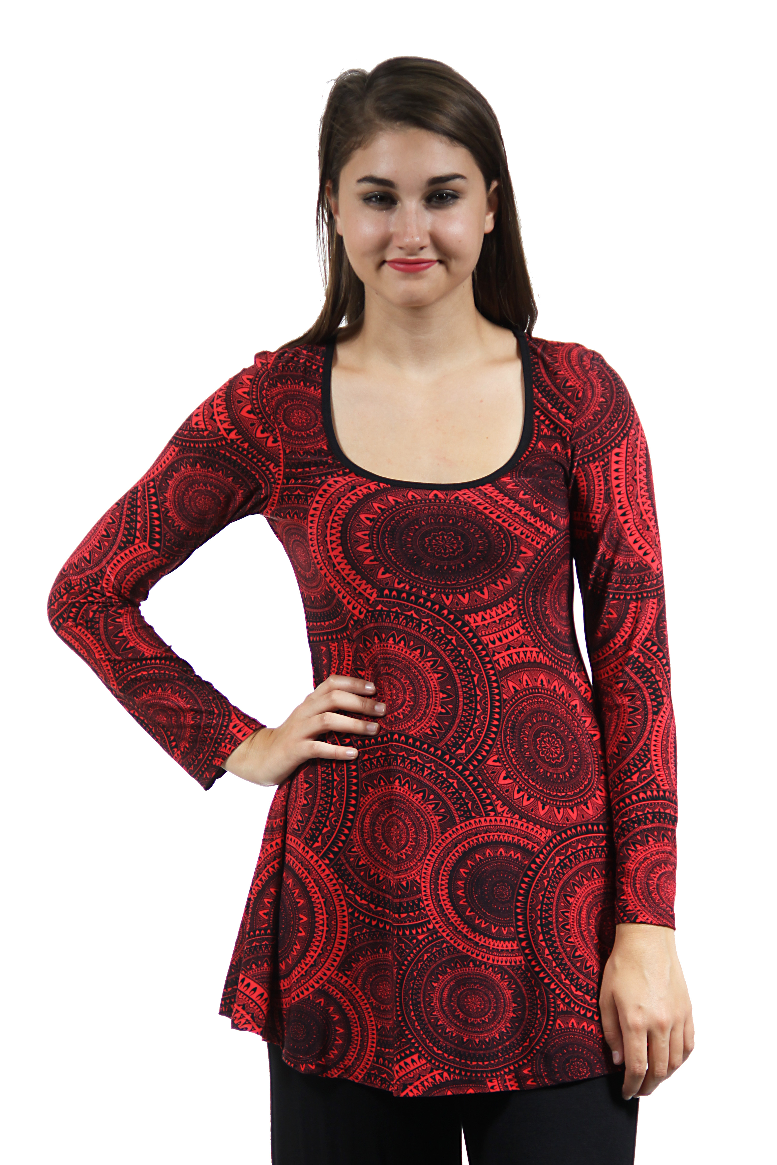 24&#47;7 Comfort Apparel Women's Black&Red Oriental Printed Tunic