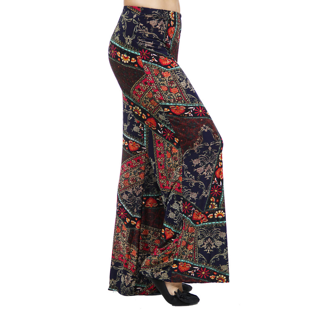 24&#47;7 Comfort Apparel Women's Abstract Quilt Floral Printed Palazzo Pants